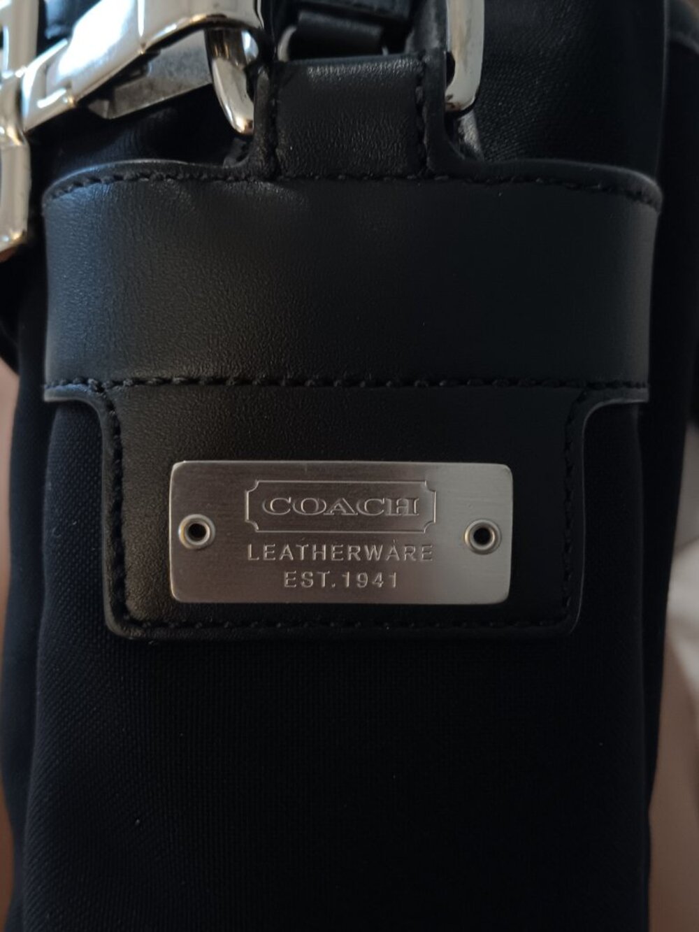 Coach 2 way black genuine leather briefcase / laptop bag with strap
